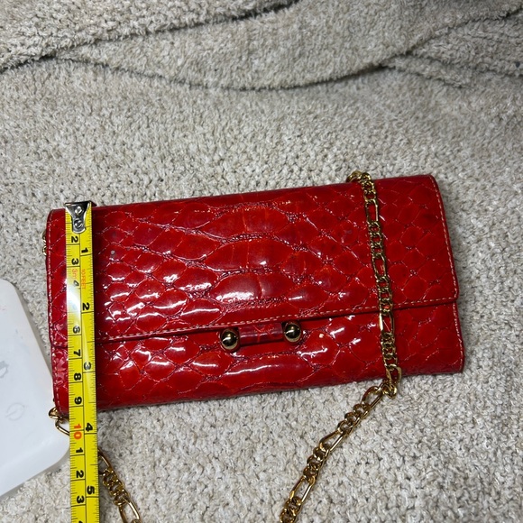 MCM Red Crocodile Embossed Clutch with Gold Chain - Picture 15 of 17